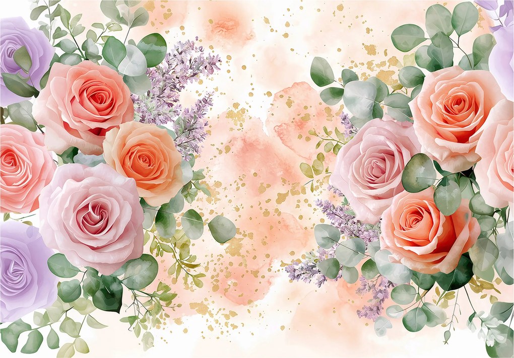 Fotótapéta Virágok Rózsák Levelek Absztrakt Tapéta Hálószoba Nappali 416x254