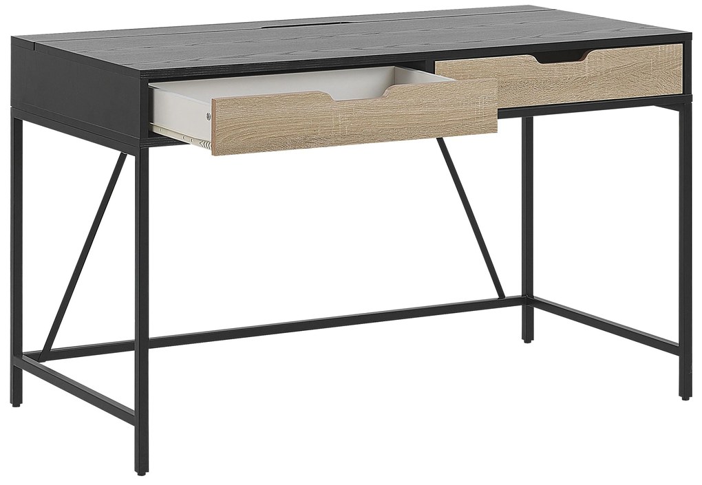Elegáns Íróasztal Fekete És Világos Fa Színben 120 x 60 cm JENA Beliani