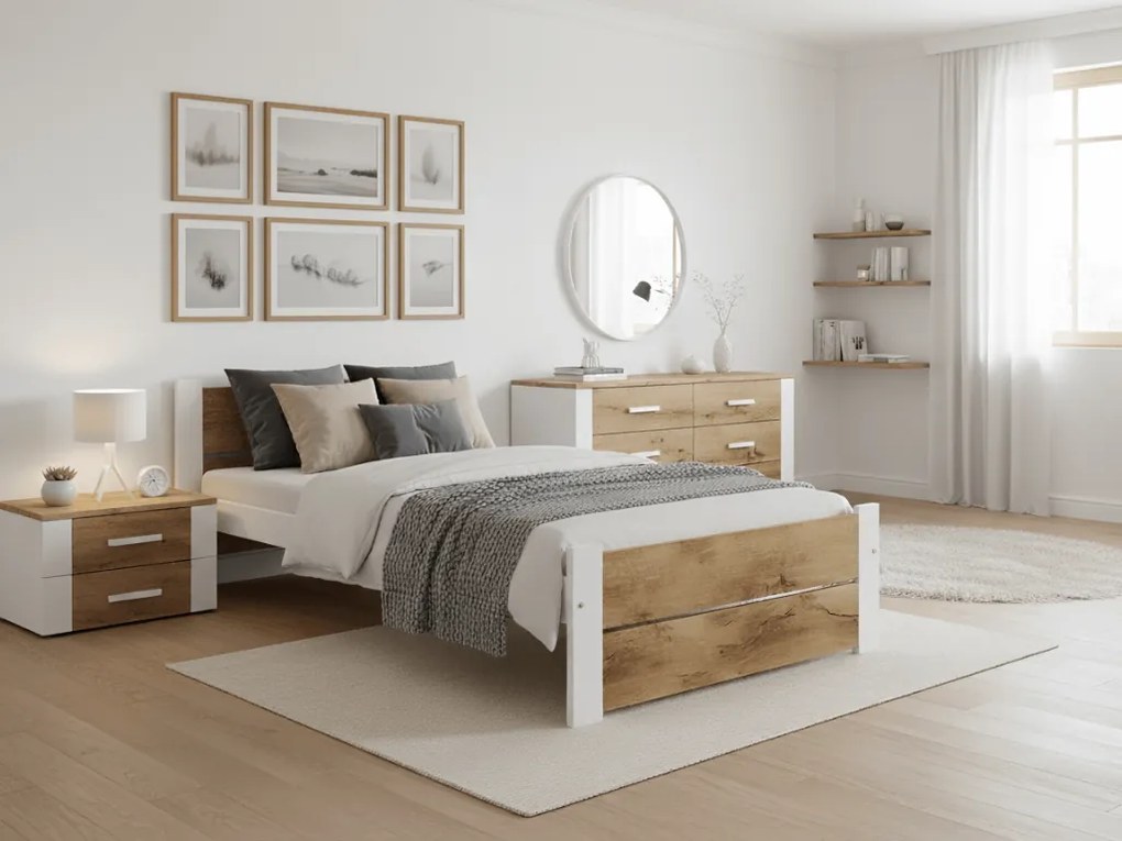 IKAROS DOUBLE ágy 90 x 200 cm, artisan tölgy/fehér Ágyrács: Lamellás ágyrács, Matrac: Deluxe 10 cm matrac