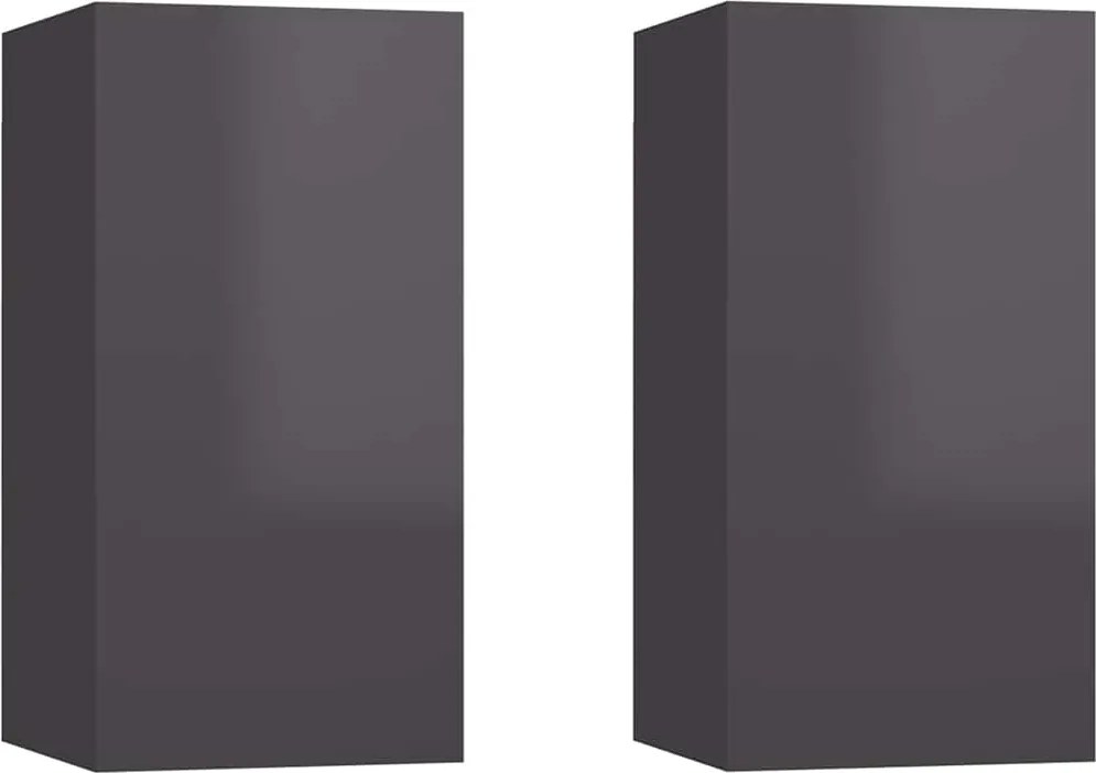 vidaXL 2 db magasfényű szürke szerelt fa TV-szekrény 30,5 x 30 x 60 cm