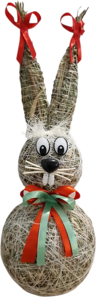 Húsvéti figura Szalma Nyuszi Dekoráció masnival Kicsi Piros-Zöld.