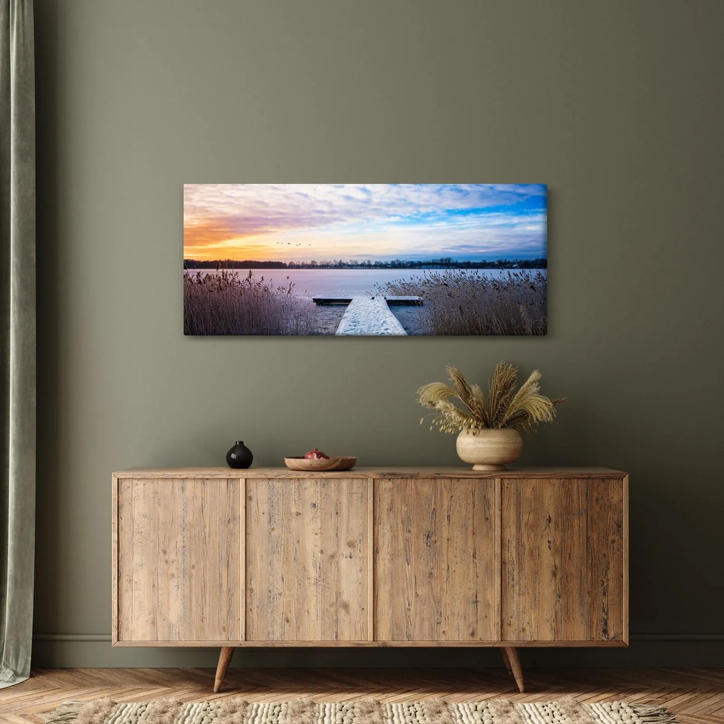 Kép - Befagyott tó, Ełk, Mazury, Lengyelország (120x50 cm)