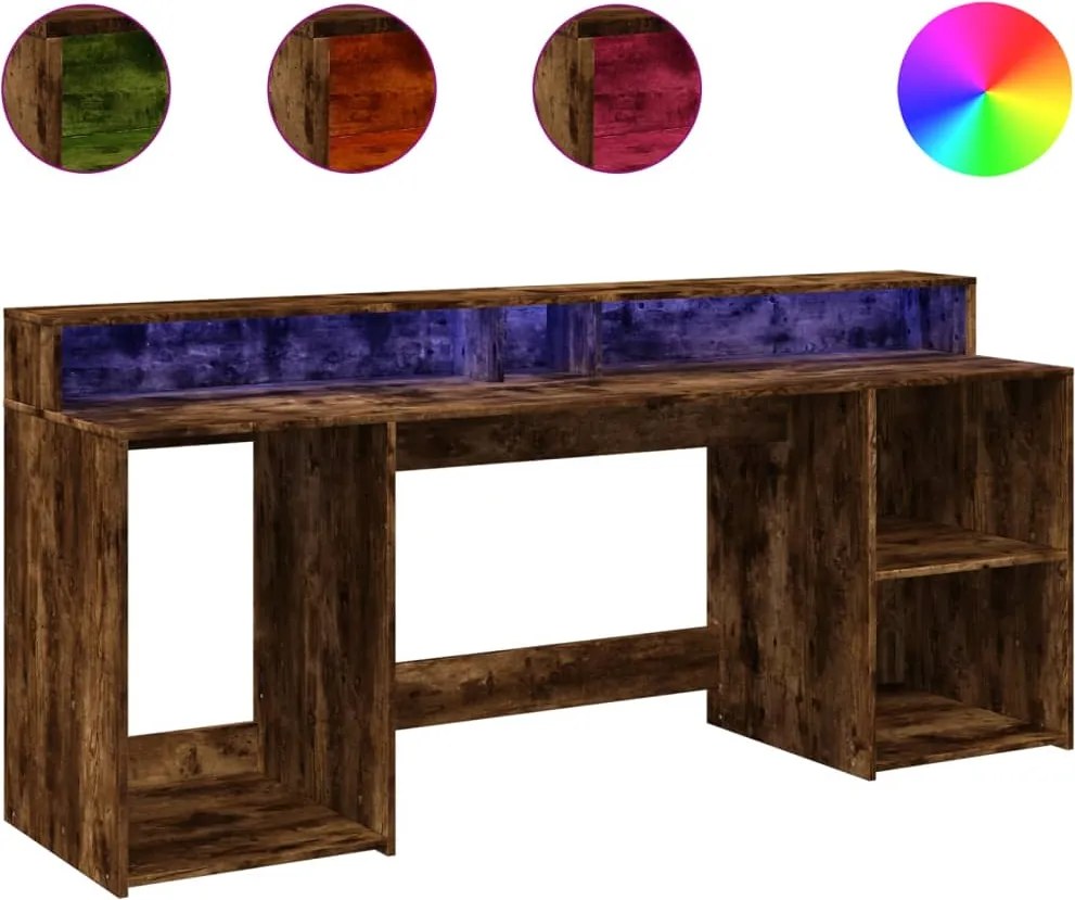 vidaXL füstös tölgy színű szerelt fa íróasztal LED-ekkel 200x55x91 cm