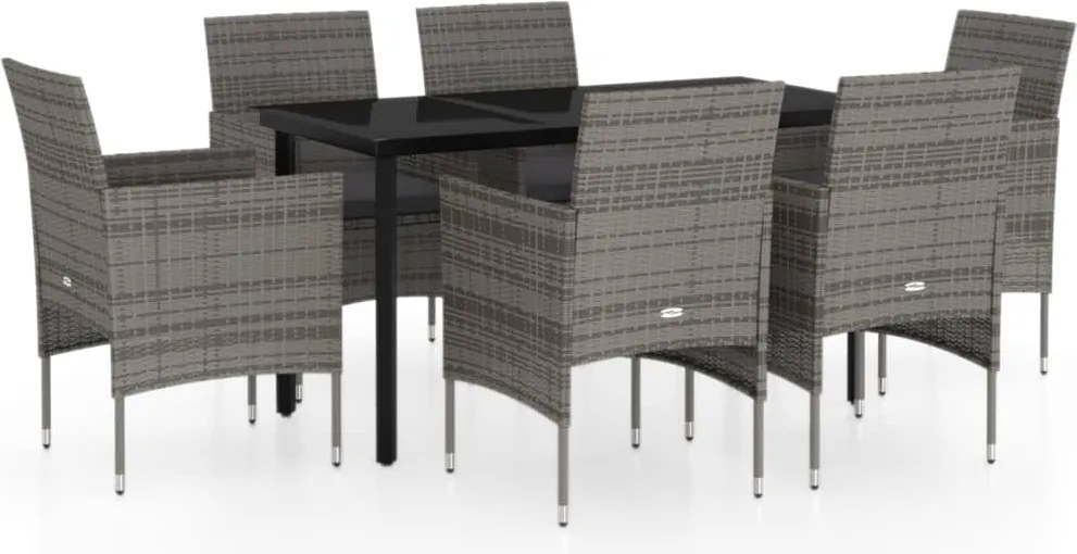 vidaXL 7 részes szürke és fekete kerti étkezőgarnitúra párnákkal