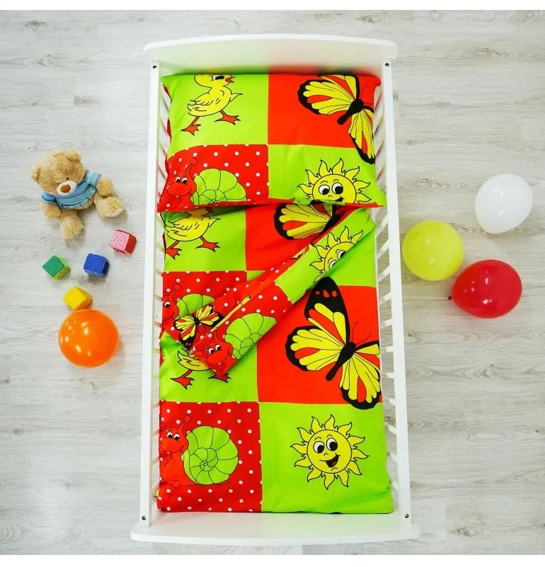 EMI piros-zöld állatmintás gyermek ágyneműhuzat, Gyerekgarnitúra 90x130 + 45x65