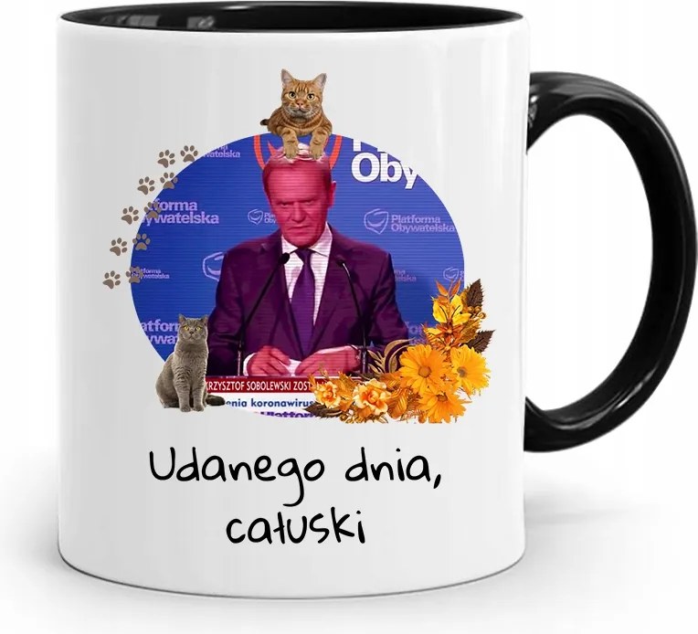 Donald Tusk Fekete Bögre Platform Ajándék fényképes nyomtatással