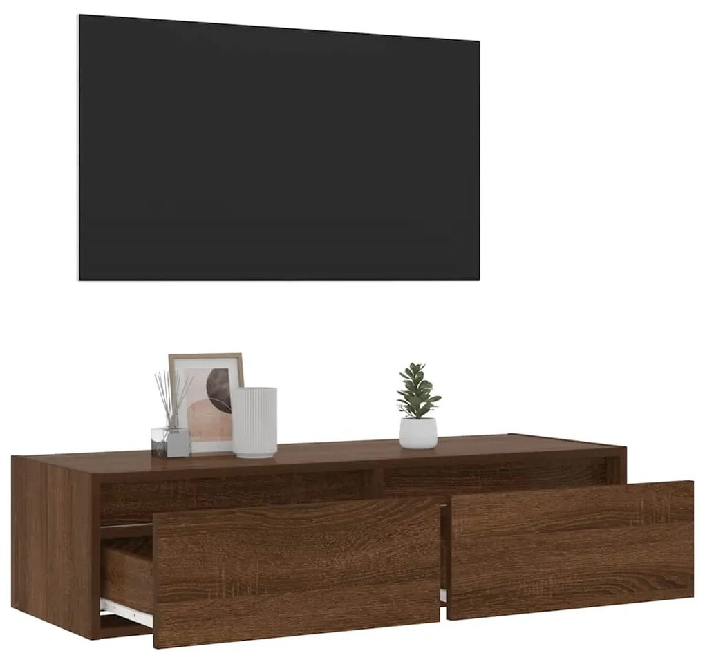 TV szekrény LED világítással barna tölgy 100X35,5x25 cm