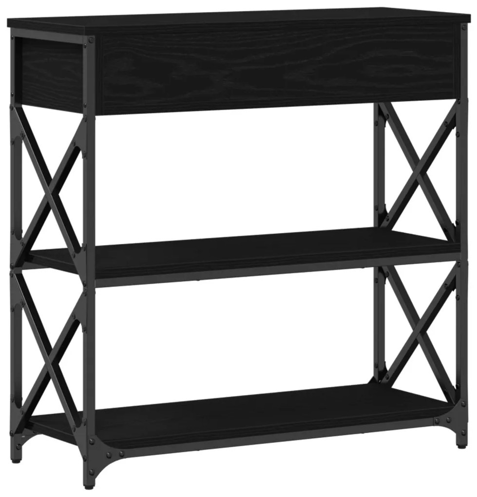 Fekete Tömörfa Konsolláda 75x28x75 cm Műszaki Fa és Acél