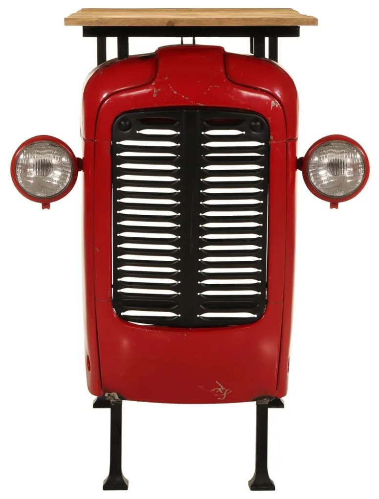 piros és barna tömör mangófa traktor bárasztal 55x120x107 cm