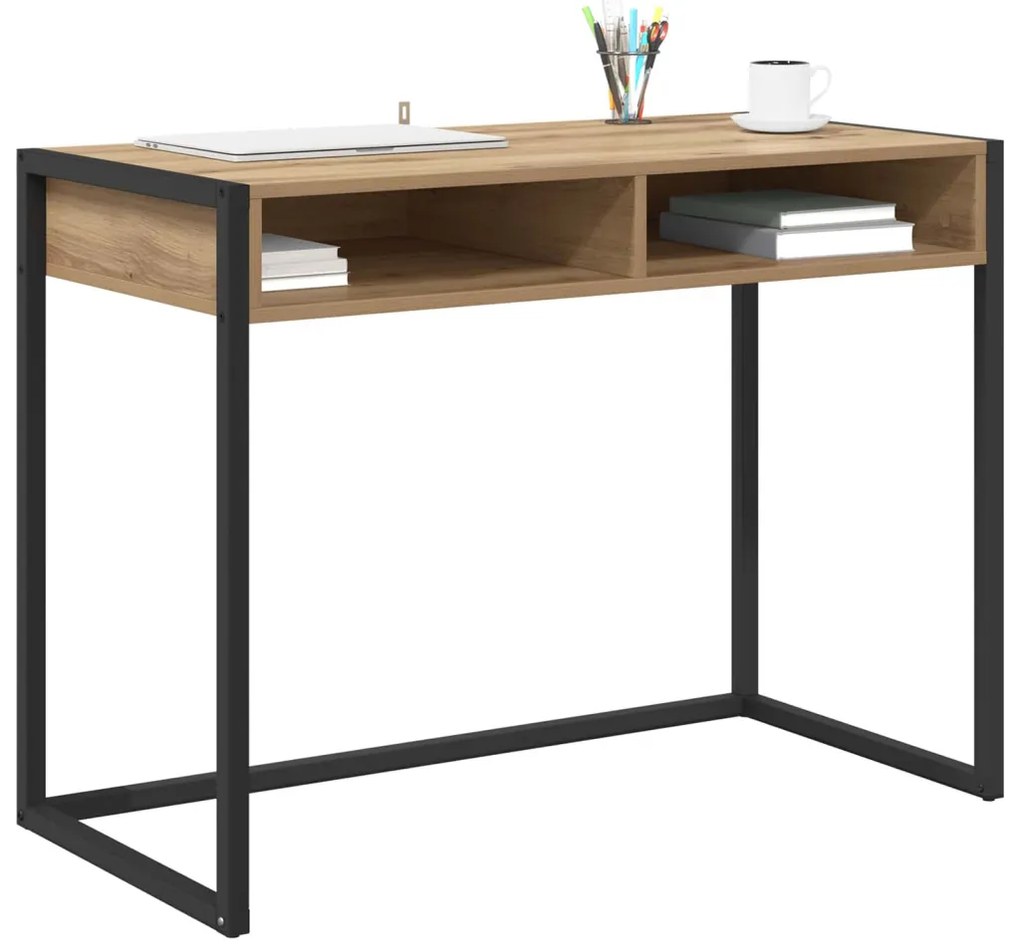 vidaXL Asztal tárolóval Művészi tölgy 100 x 50 x 75 cm Faanyag