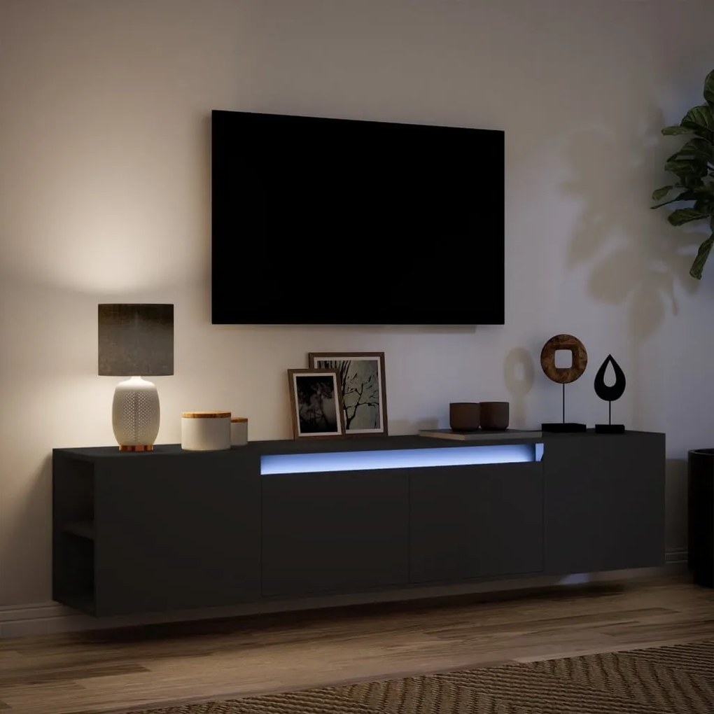 fekete falra szerelhető TV-szekrény LED-del 180 x 31 x 39,5 cm