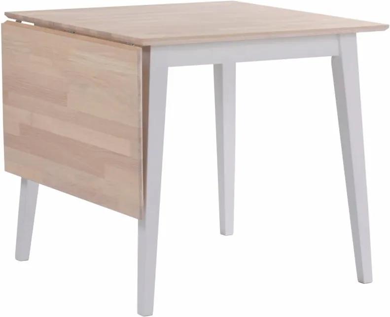 Mimi matt tölgyfa étkezőasztal lehajtható asztallappal és fehér lábakkal, 80 x 80 cm - Rowico
