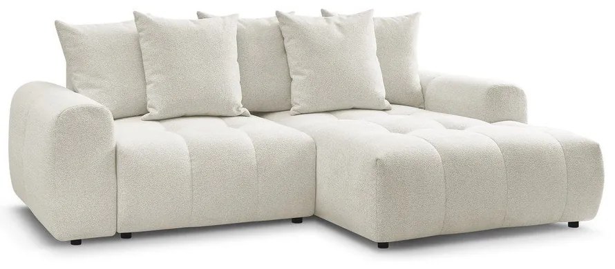 Fehér zsenília kinyitható-tárolóhelyes sarokkanapé (jobb oldali-heverő résszel) Roxelane – Bobochic Paris