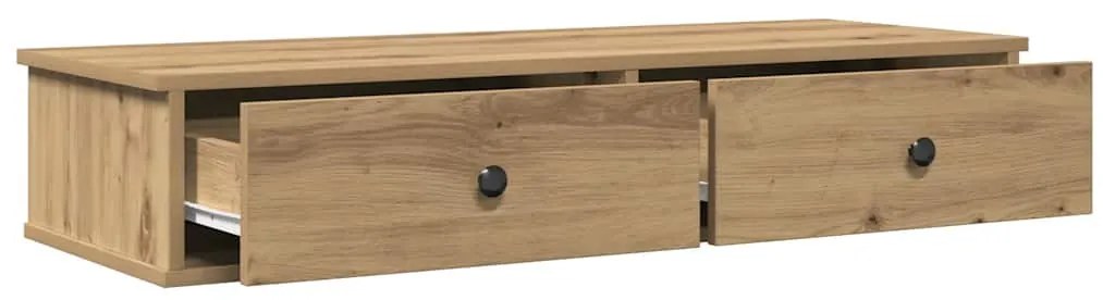 kézműves tölgy szerelt fa falipolc fiókokkal 100 x 37,5 x 19 cm