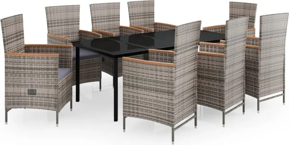 vidaXL 9 részes szürke kerti étkezőgarnitúra párnákkal