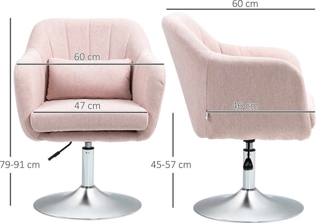 HOMCOM Pihenőszék Relaxációs Fotel - Állítható Magasságú Deréktámasz, 360° Forgatható Króm Fém Alap - Rózsaszín | Aosom