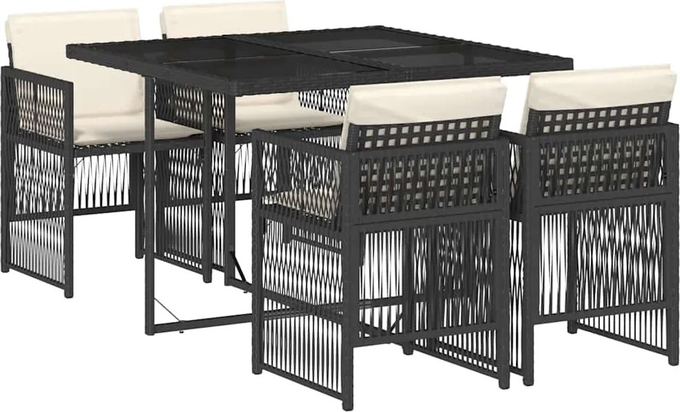 vidaXL 5 részes fekete polyrattan kerti étkezőgarnitúra párnákkal