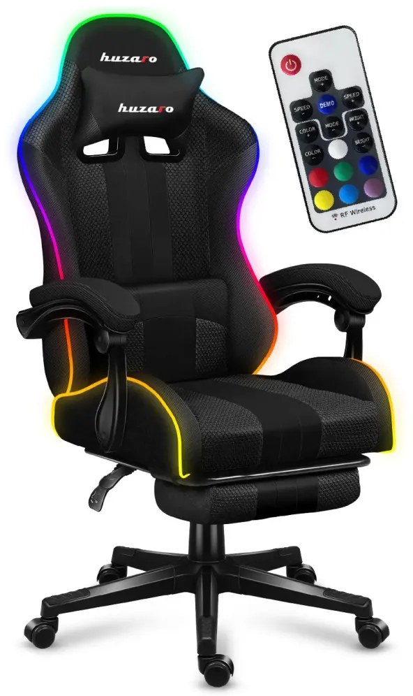 Gamer szék, Force RGB hálós, lábtartóval, fekete