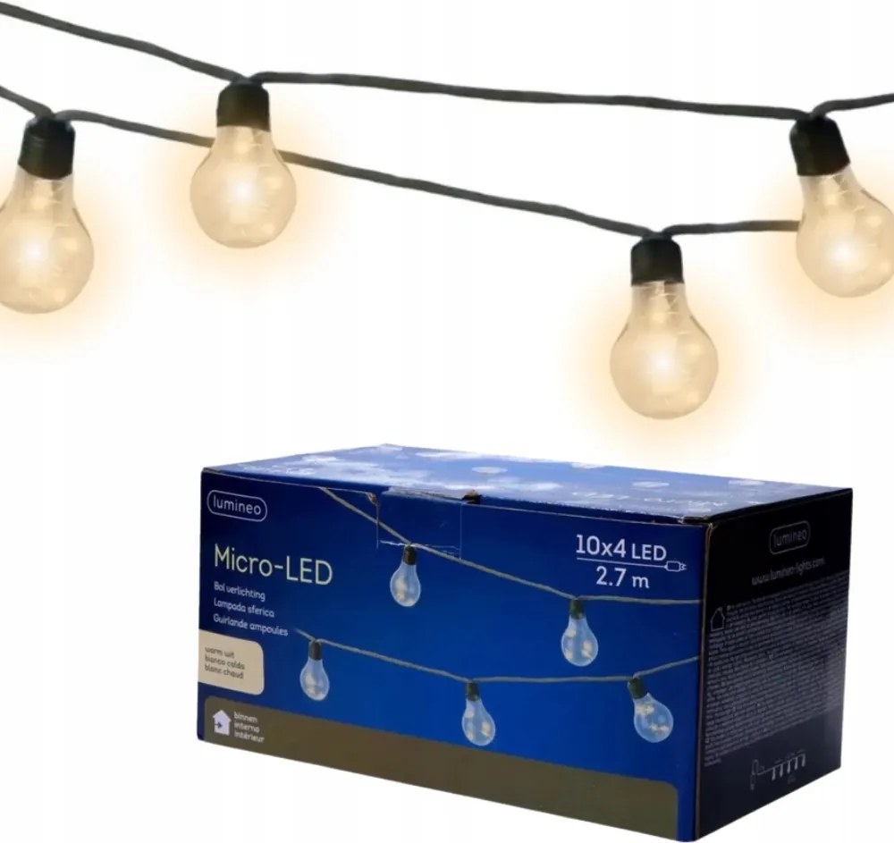 Girlanda kerti fényfüzér Juta zsinór Led izzókkal, meleg fehér, 2,7m