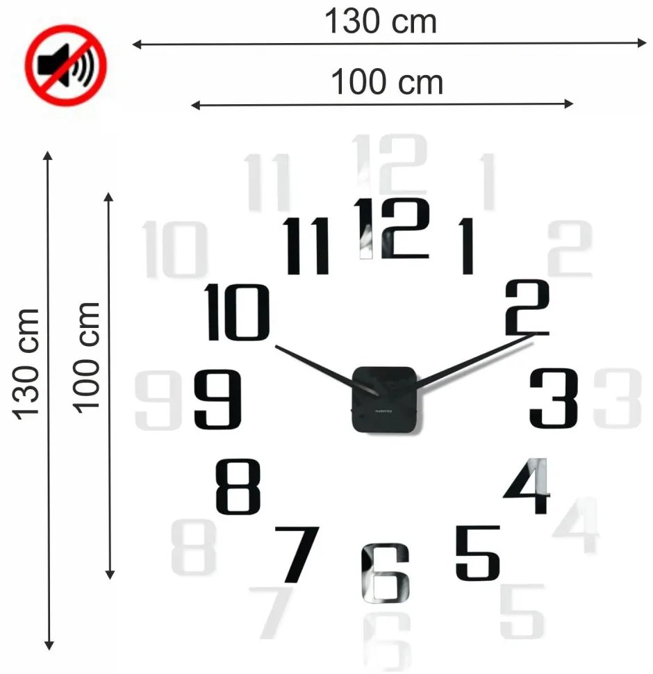 Klasszikus fekete öntapadós óra 130cm