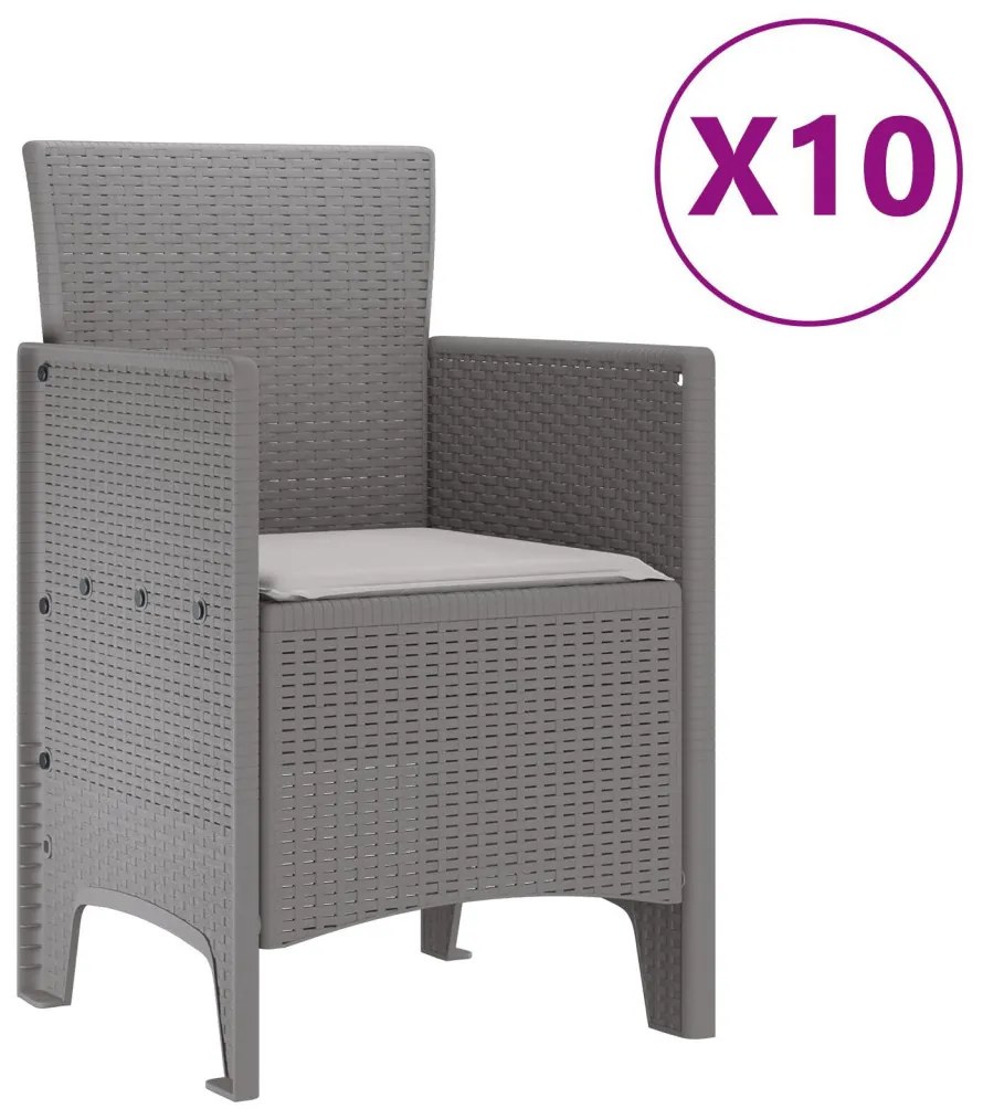 11 darabos kerti étkezőszett párnákkal világosszürke polirattan, kerti asztal világosszürke 150x100x73 cm polirattan, kerti szék párnákkal 2 db világosszürke polirattan, kerti szék párnákkal 4 db világosszürke polirattan