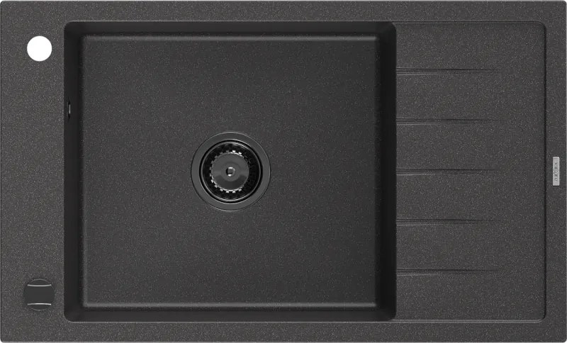 Mexen Elias gránit mosogató 1 rekeszes csöpögtetővel 795 x 480 mm, fekete pöttyös, fekete szifon - 6511791005-76-B