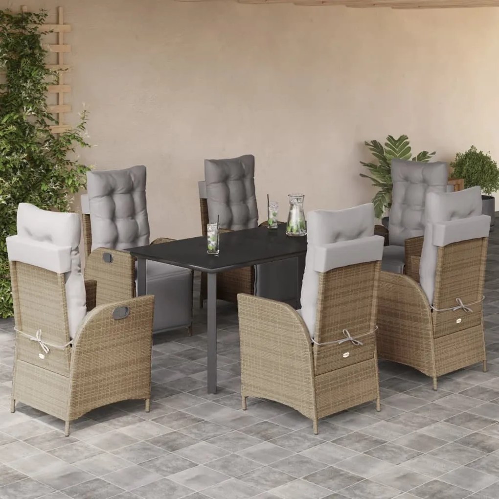 7 részes vegyes bézs polyrattan kerti étkezőgarnitúra párnákkal