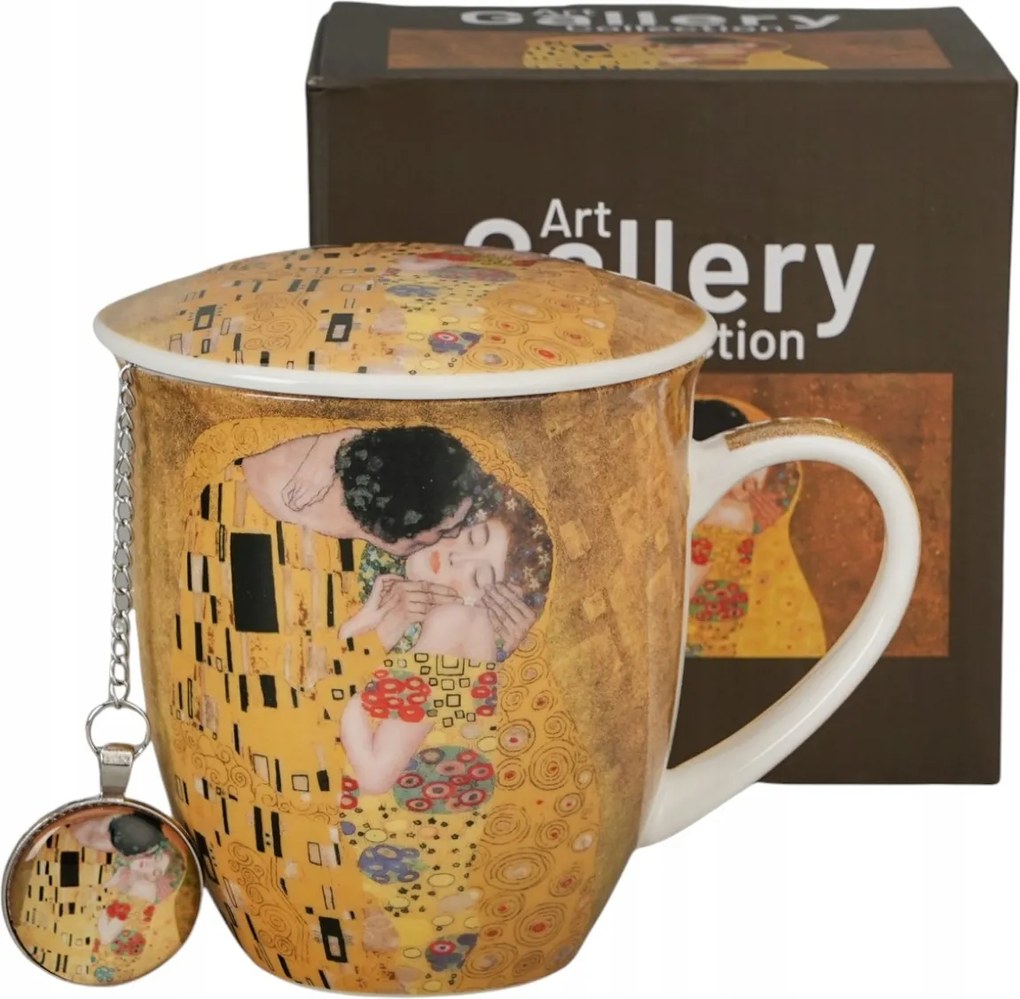 Klimt The Kiss porcelán bögre 400 ml-es befőzővel, díszdobozban