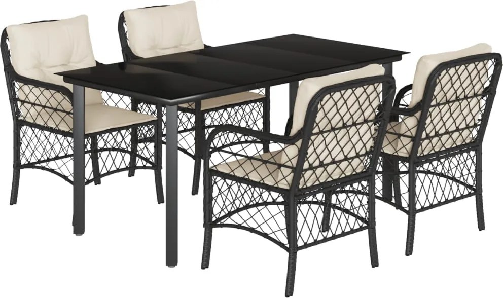 vidaXL 5 részes fekete polyrattan kerti étkezőgarnitúra párnákkal