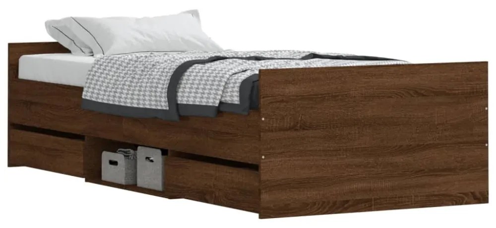barna tölgy színű fém ágykeret fej- és lábtámlával 90 x 190 cm