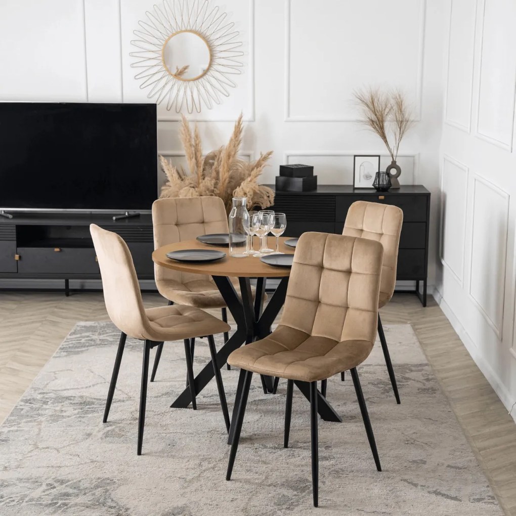 Étkezőasztal 90 cm méretben, arany tölgy/fekete színben LAUREN