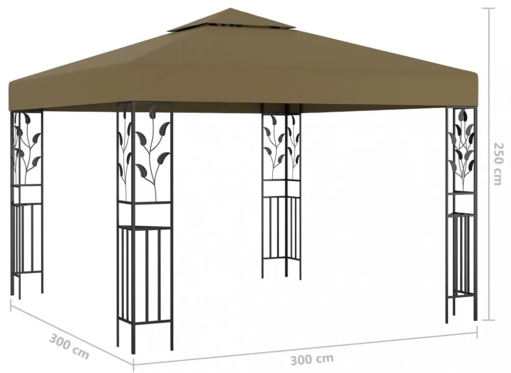 tópszínű pavilon LED fényfüzérrel 3 x 3 m