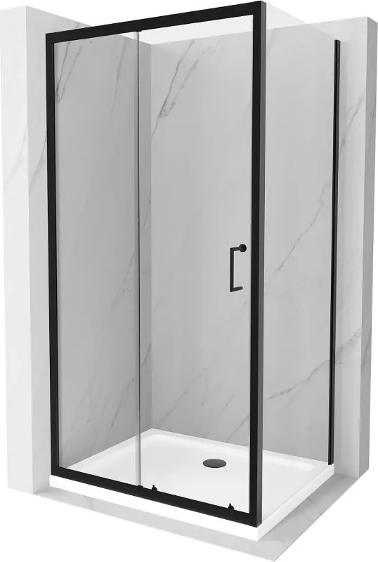 Mexen Apia 90 x 70 cm-es tolózuhanykabin, átlátszó, fekete + Flat zuhanytálca, fehér - 840-090-070-70-00-4010B