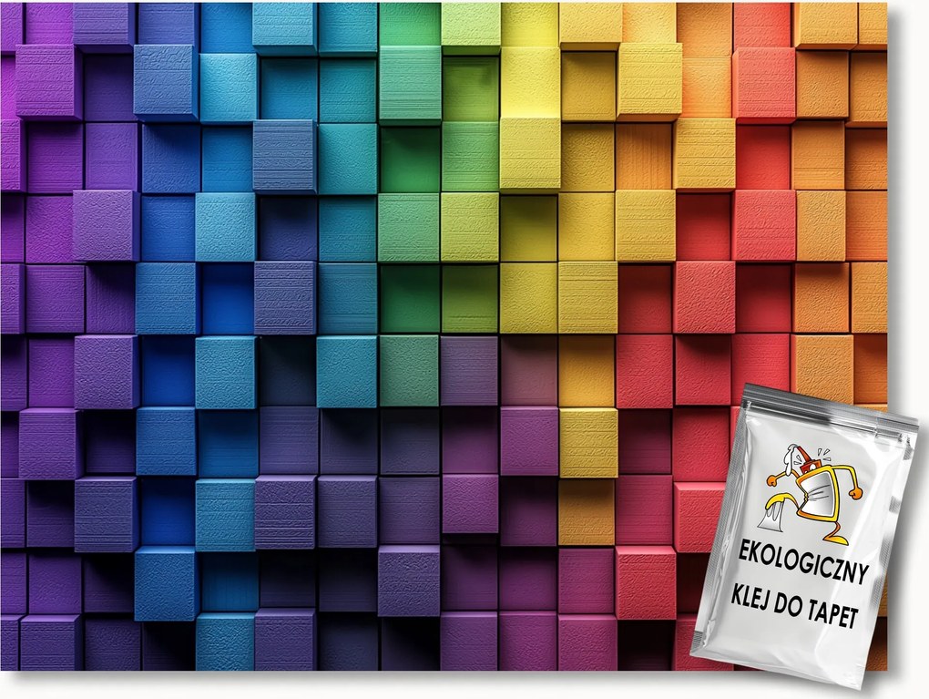 Fotótapéta Flizelina Geometria Kocka Színes 3D Építőkockák 150x105 ragasztó