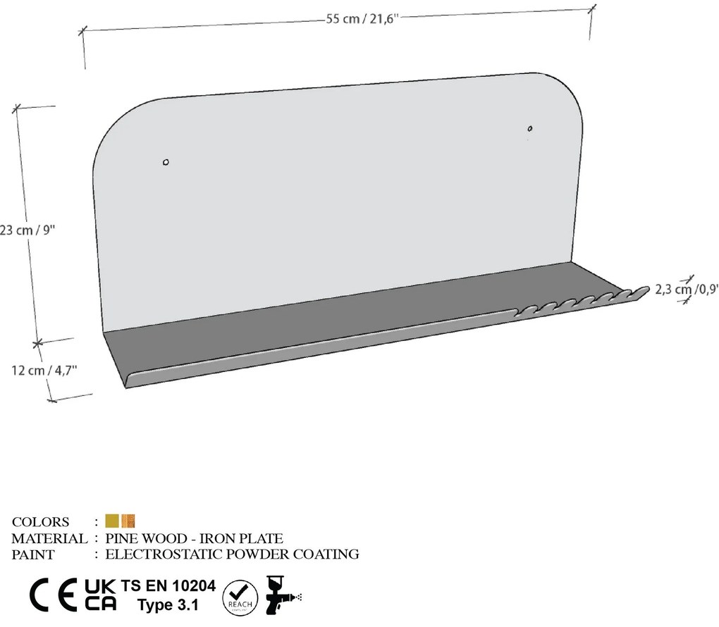 Fali polc Long Pouch - Arany