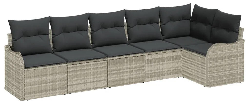 6 darabos Kert Kanapé Szett Párnákkal Világosszürke Poli Rattan, 2-személyes Kert Kanapé Párnákkal Világosszürke Poli Rattan