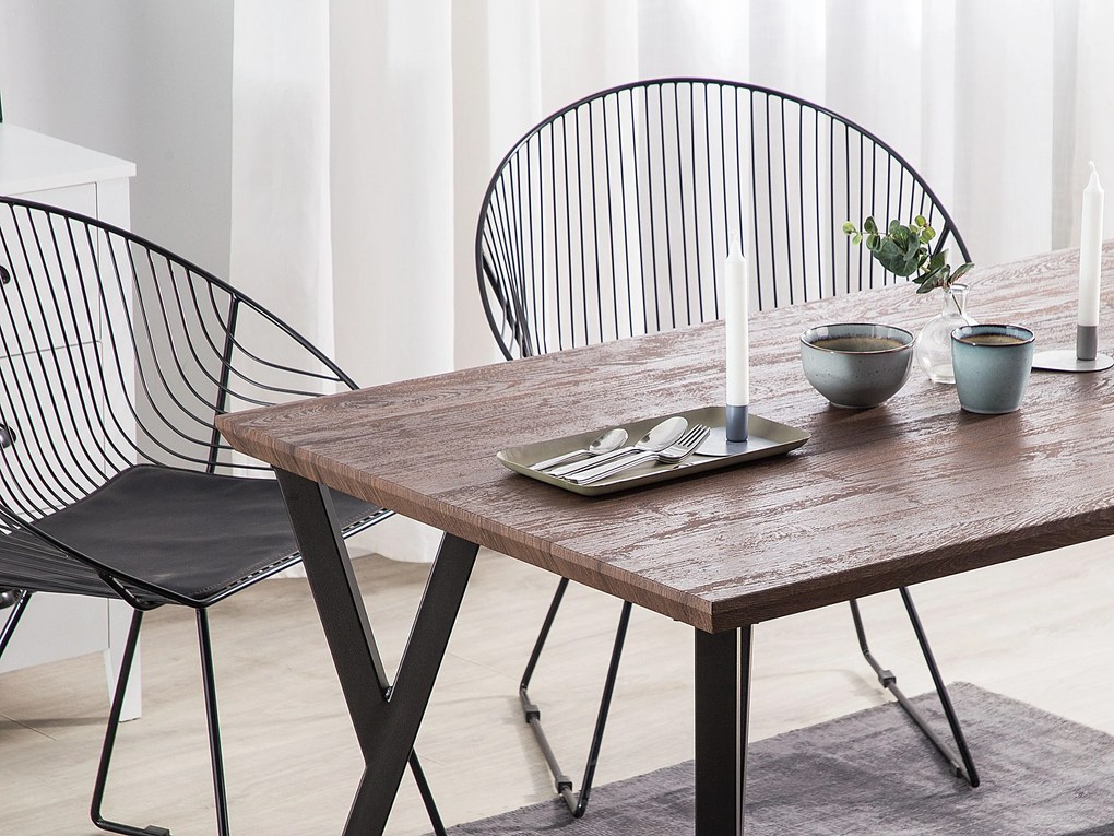 Egyedi Sötét Fa Asztal Fekete Lábazattal 140 x 80 cm BRAVO Beliani