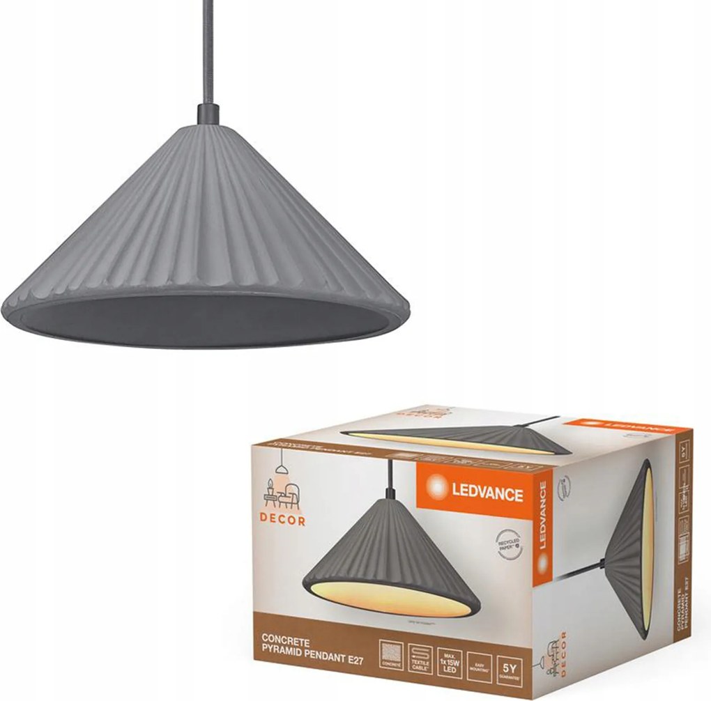Mennyezeti Lámpa Függő Dekoratív E27 Túlnyúlás Szürke Beton Dekor Ledvance