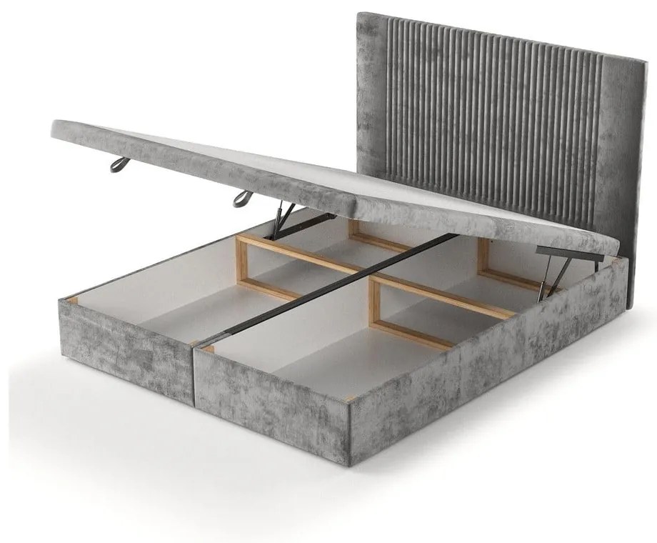 Szürke kárpitozott ágyneműtartós franciaágy 200x200 cm Mavel – Maison de Rêve