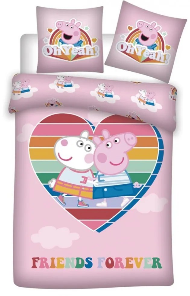 Peppa malac Love ágyneműhuzat 140×200cm, 63×63 cm microfibre