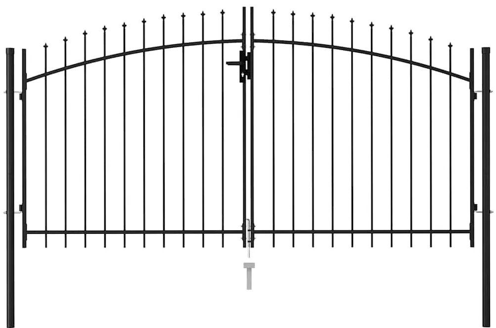 vidaXL fekete acél lándzsahegy tetejű kétajtós kerítéskapu 299,5 x 199,5 cm