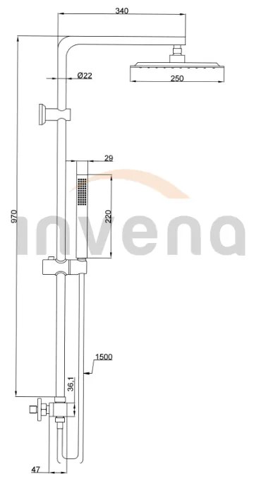 Invena Svart, Trend termosztatikus zuhanycsaptelep zuhanygarnitúrával Svart 25x25 cm, fekete matt, INV-AU-85-004-X