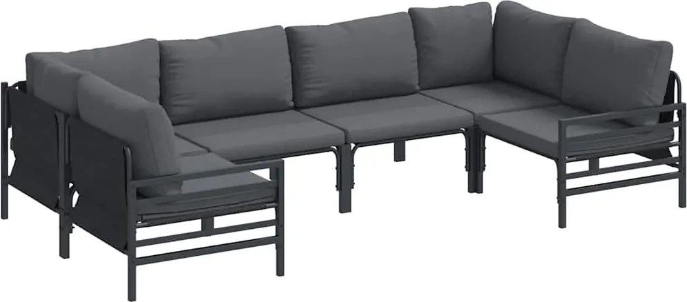 vidaXL Kerti Kanapé Szett párnával 6 pcs Fekete Acél