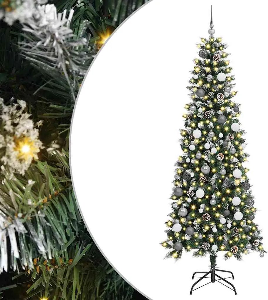vidaXL Mű karácsonyfa 300 LED-del Zöld 210 cm PVC és Műanyag és Acél