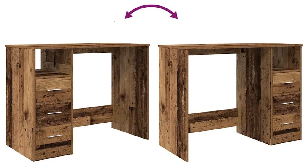 antik fa színű szerelt fa íróasztal 102x76x50 cm