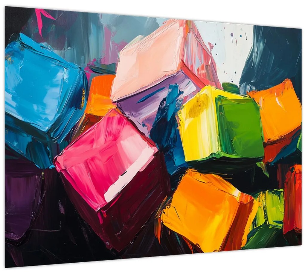 Üveg kép - Színes kockák (70x50 cm)
