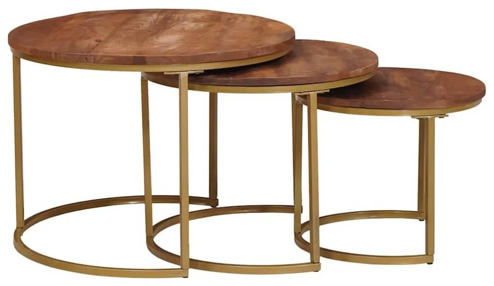 vidaXL Fészkelt Kávézó Asztalok 3 pcs Méz barna Tömör mangófa és acél