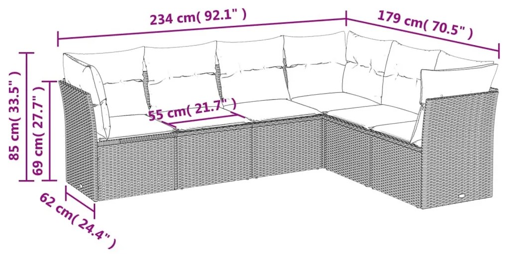 6 részes barna polyrattan kerti ülőgarnitúra párnával