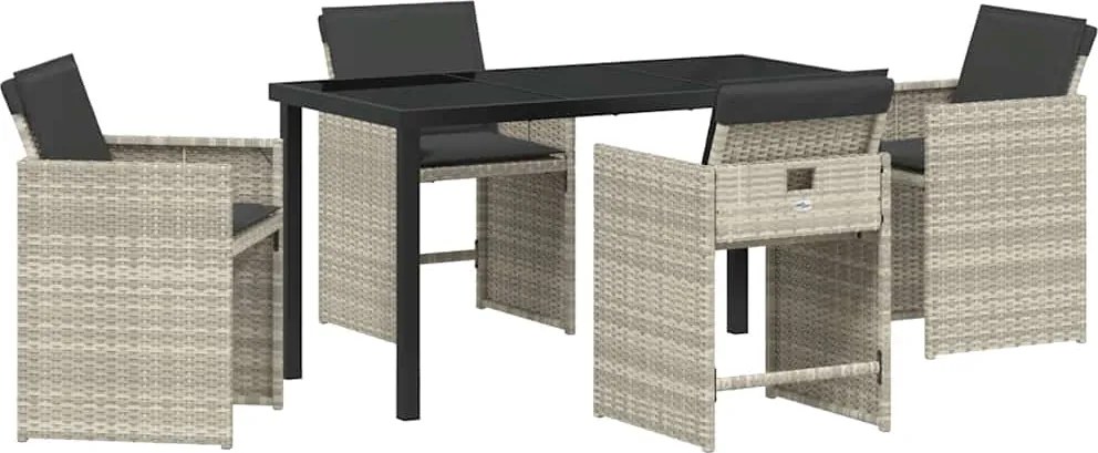 vidaXL Kert étkező szett párnával 5 pcs Világosszürke polirattan