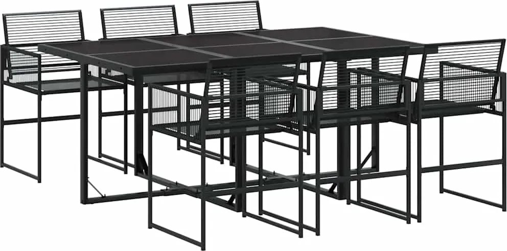 vidaXL 7 részes fekete polyrattan kerti étkezőgarnitúra